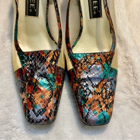 Vintage Heels J. Renee Size 9 Multicolored Snakeskin Metallic Orange Teal - Picture 2 of 16